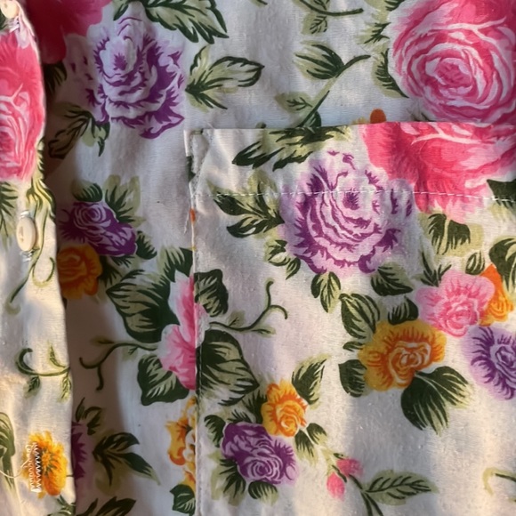 Vintage white pink floral printed short sleeve button down blouse top - Picture 2 of 5